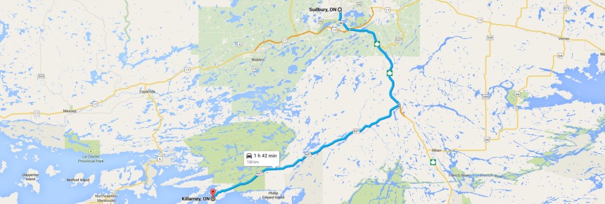 Sudbury to Killerney Map